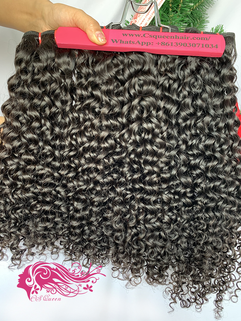 Csqueen Raw Natural Curly 3 Bundles 4*4 HD Lace Closure 100% Human Hair
